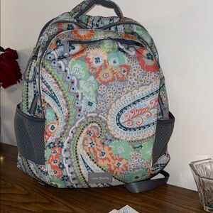 Vera Bradley Floral Paisley Backpack in Gray and Orange